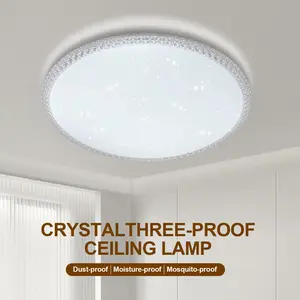 Crystal Ceiling Light | Recessed Mounting | LED Crystal Fixture | Romantic Starlight Ceiling Lamp Ceiling-Mounted | Three-Color Light | Dimmable Semi-Flush Mount Suitable for Living Room, Hallway, Bedroom, Laundry Room, Bathroom | Round Design