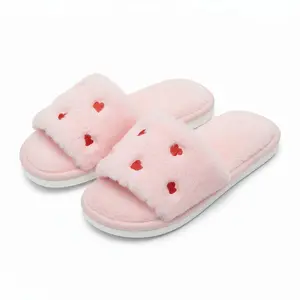 Anna-Kaci Lounge Women's Plush Slide House Slippers with Valentine Heart Pattern Upper and Cushioned Footbed- 9.5-10, Pink