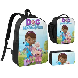 Stylish Doc mcstuffins Print 17Inch Backpack Set Doc mcstuffins party decorations Graphic Pattern 3pcs Lightweight School Commuter Bag Doc mcstuffins toys Hiking Daypack with Insulated Lunch Pack for  Back to School Gifts
