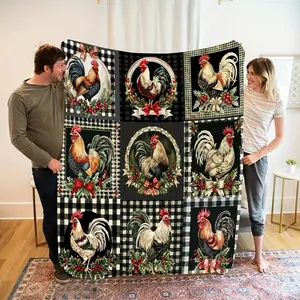 Vintage Chickens Roosters Flannel Blanket Warm Soft All-Season Comfort Cozy Throw Blanket For Sofa, Bed, Car, Office, Camping Colorful, Playful Design With 9 Different Chicken Patterns, Thanksgiving gift blanket, Decorative Giftable Blankets