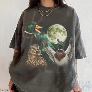 Comfort Colors Mallard Duck Moon Vintage Graphic T Shirt, Retro Wildlife Bird Tee, Hunting Nature Gift