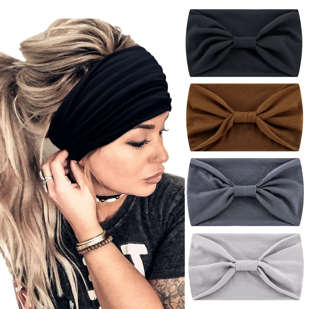 Fashion Solid Color Twist Knot Hair Band Set 4pcs Elastic Headbands High Stretch Sweat-absorbing for Women Men Daily Use
