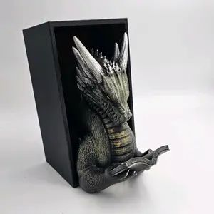 Dragon Reading Book Nook Decoration for Your Book Shelf Ornaments - Unique Dragon Design in Black Box