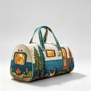 Bohemian-Style Quilted Forest Pattern Short-Trip Travel Bag, Home Organizer Storage Bag for Everyday Fitness Essentials & Outdoor Gear