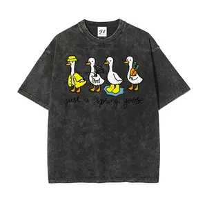 "just a sping goose" S~5XL Oversize Unisex Washed T-Shirt for Women and Men's Unisex Fit Batik Cotton Oversize Streetwear Menswear  Super Soft Pre-Shrunk