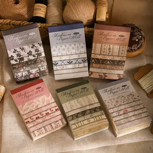 6 designs, 1 pack 50 sheets vintage plaid patterned paper featuring simulated embroidery, floral, fabric themes, minimalist style, lightweight paper material, DIY journal decoration scrapbook notebook paper