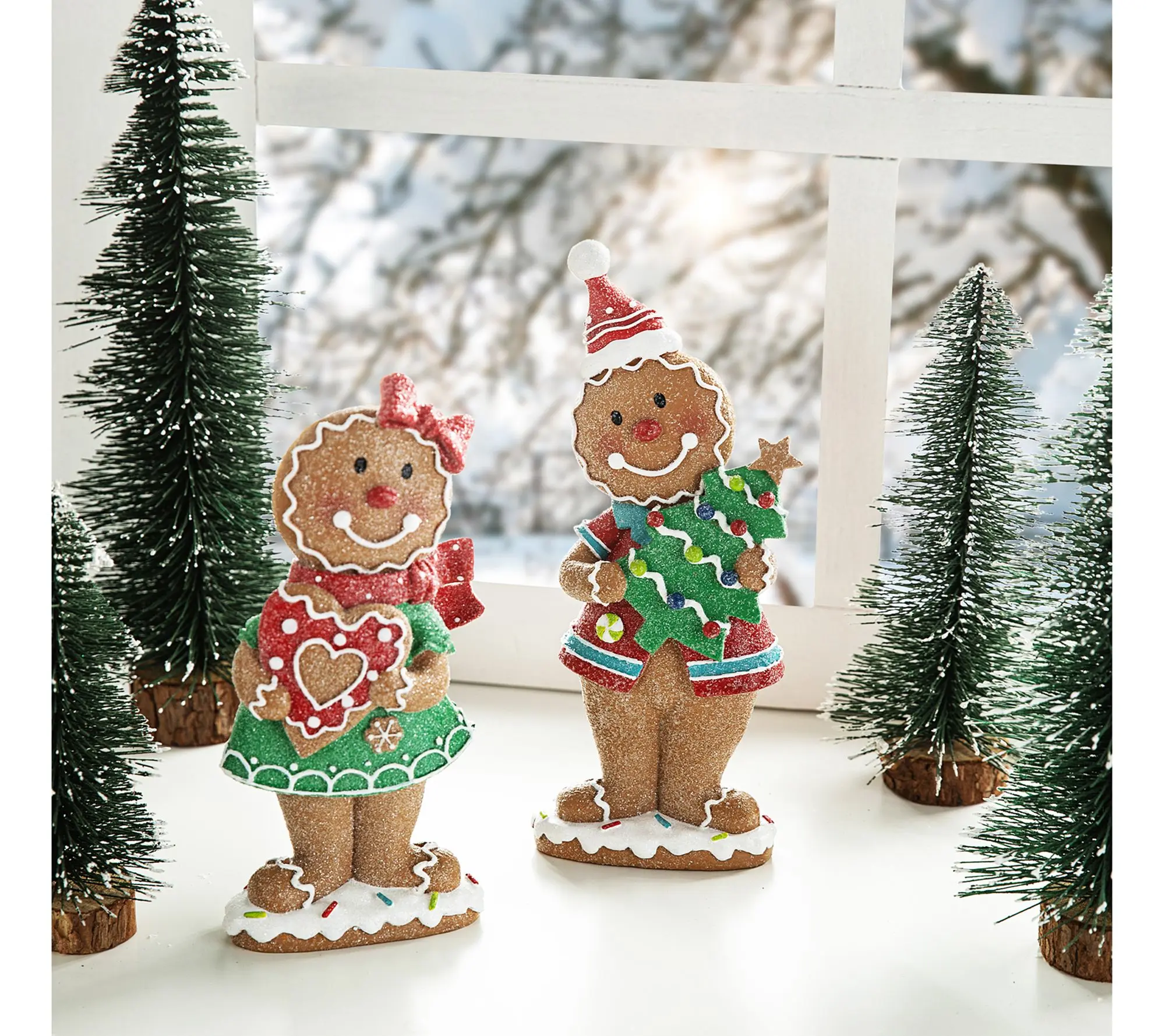 Glitzhome 9.75'' Christmas Gingerbread Couple Table Decor S/2 Glitzhome 9.75'' Christmas Gingerbread Couple Table Decor S/2