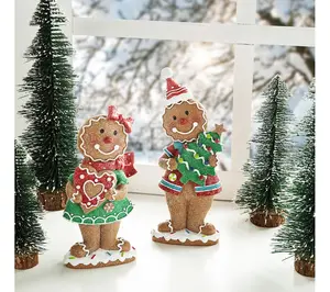 Glitzhome 9.75'' Christmas Gingerbread Couple Table Decor S/2