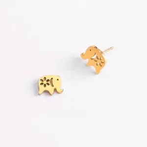 4 layers 18k Gold plated stud earrings with openwork elephant design