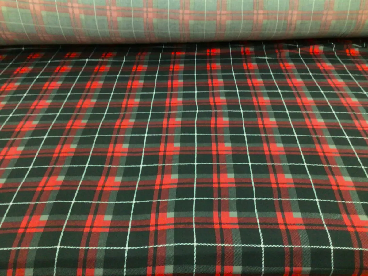 Double Brushed DTY Plaid Spandex Stretch Apparel Fabric Red Black Gray L511