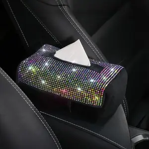 Rhinestone Decor Car Tissue Box, Car Seat Back Tissue Holder, Car Interior Accessories for Women, Car Tissue Storage Box, Car Accessories