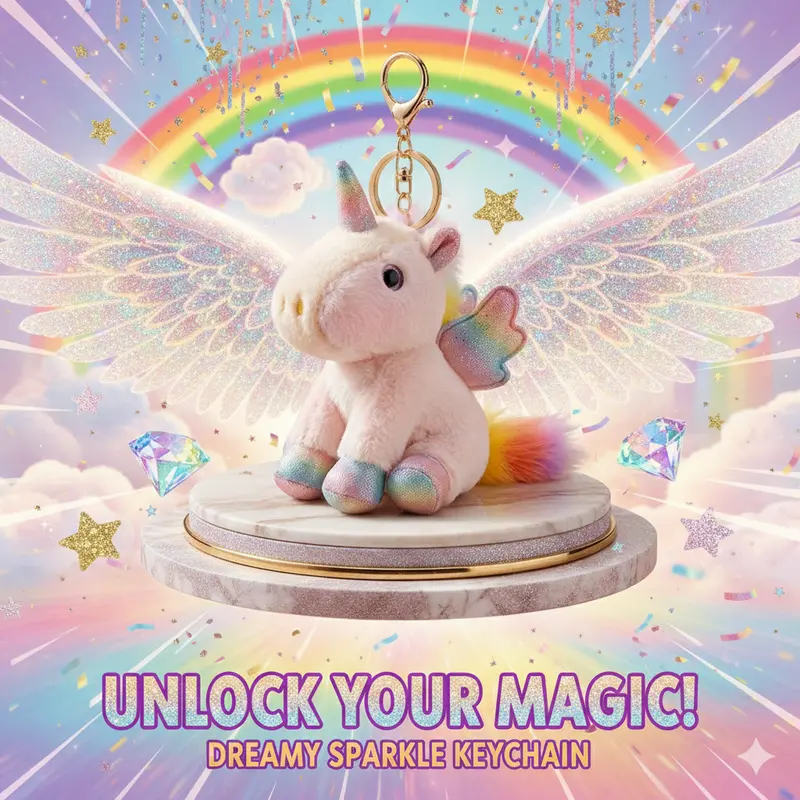 Dream Cloud Candy Unicorn Limited Edition Keychain Ultra Soft Plush with Iridescent Rainbow Details Sparkling Wings for Keys Handbags or Gifting