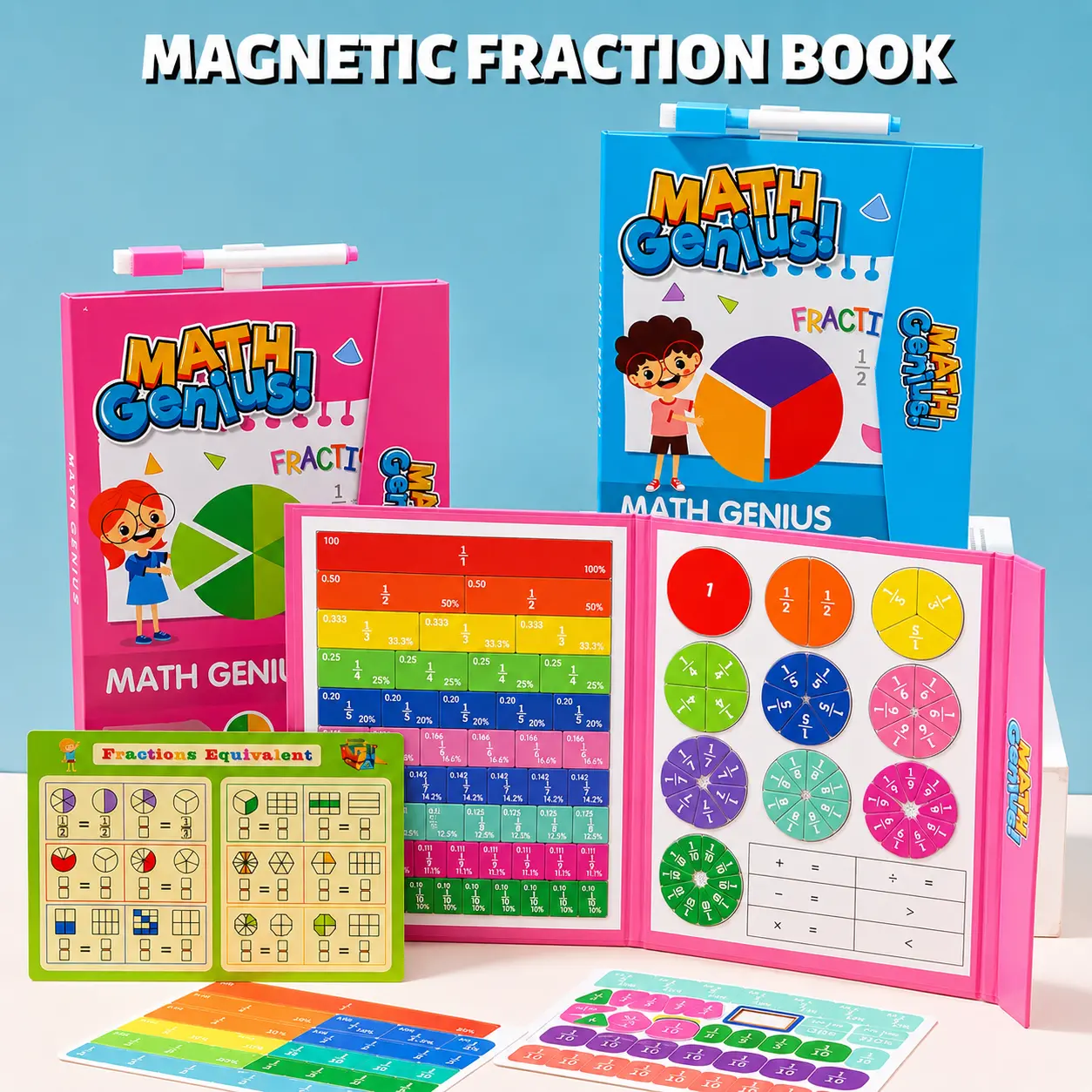 Magnetic Math Fraction Learning Set with Fraction Tiles and Circles, Math Manipulatives Montessori Learning Toy for Learning Fractions and Developing Early Math Skills