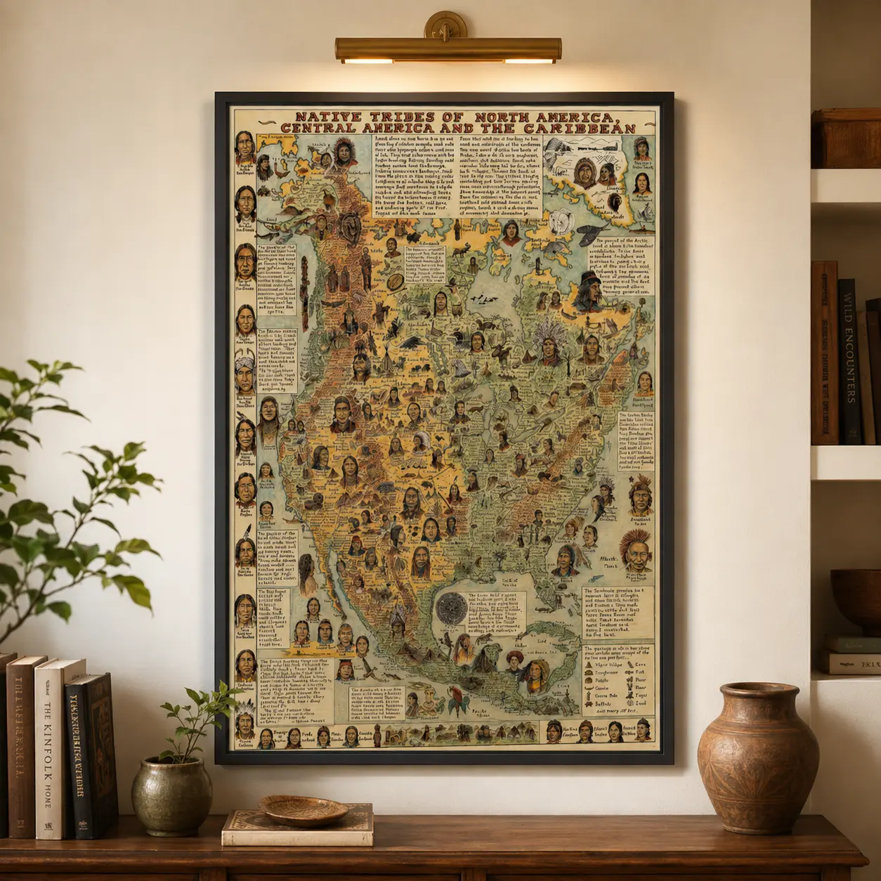 Native Tribes of North America, Central America & Caribbean Maps Poster, Cultural Heritage Decorative Wall Art for Home Decor Ornaments