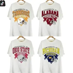 Custom University Vintage All Team Football College T-shirt, College Mascot Football Fans T-shirt, University Of College Football White T-shirt