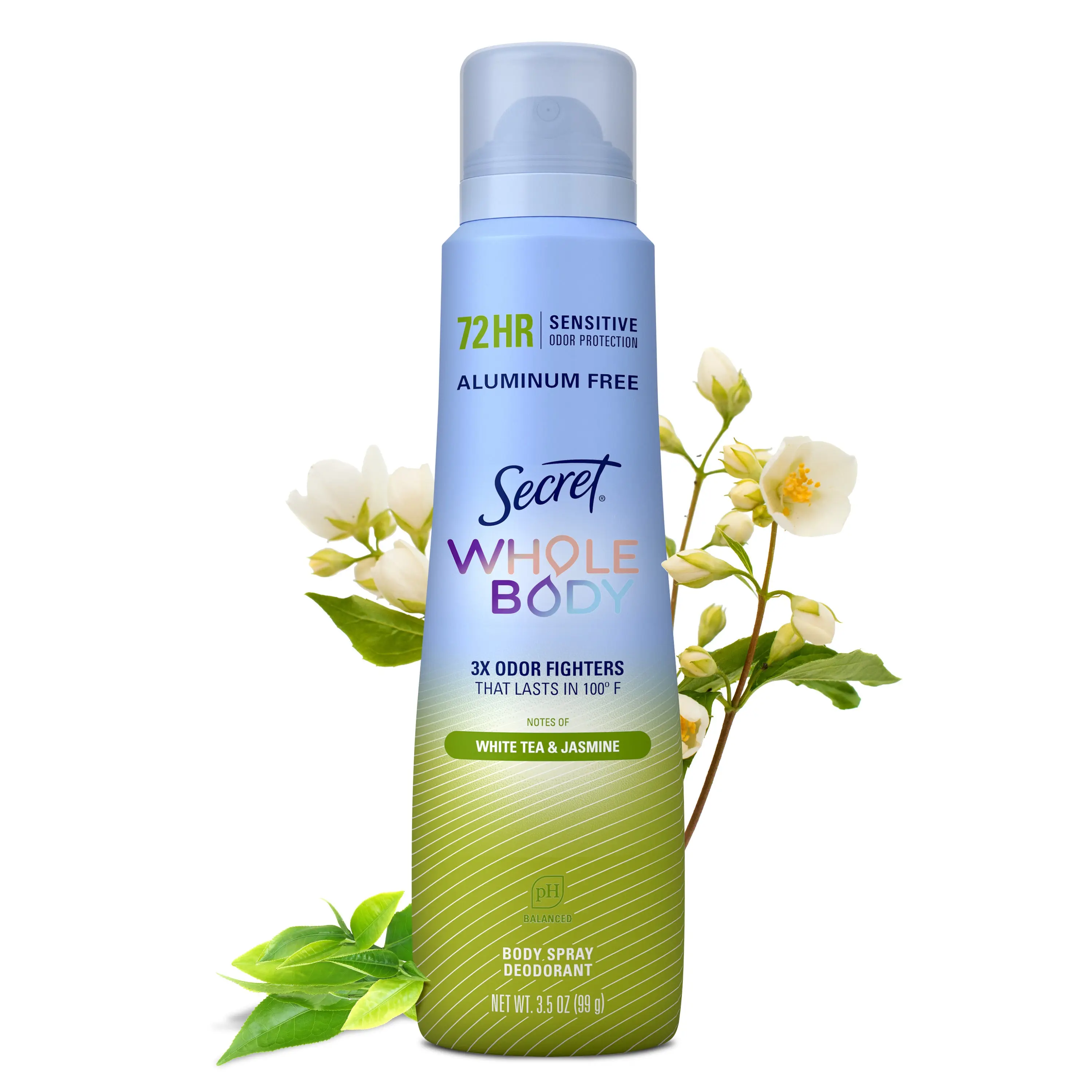Secret Whole Body 72HR Deodorant Spray for Women, White Tea Jasmine Scent, 3.5oz