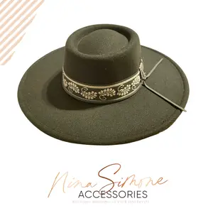 Tribal Fashion Fedora Hat in black, beige, or green.