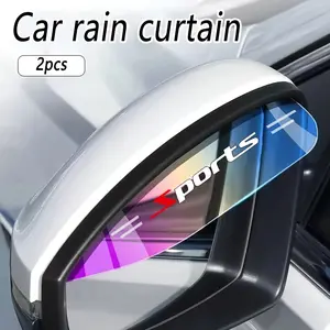 2pcs Flexible PVC Rearview Mirror Rain Curtain And Rainproof Blade, Seven Color Transparent Car Back Rain Eyebrow Cover, Sports Car Accessories, Automotive