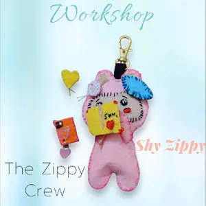 Shy Zippy The Zippy Crew Pink Felt Keychain with Heart & Book Charms Workshop Craft