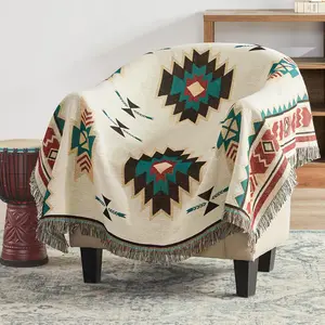 Touchat Native American Blanket Western Decor Boho Throw Blanket for Sofa, Mexican Decorative Farmhouse Blanket, Southwest Decor Woven Blankets, Aztec Throw Blankets with Tassel