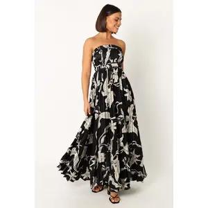 Angelique Strapless Maxi Dress - Black Floral