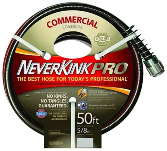 212 MAIN Portable Metal Apex 8844-50 Garden Hose, 0.63 in. ID, 50 ft. Length, Neverkink Pro Commercial Duty, Aluminum Crush-Proof Couplings, Self-Straightening, 50Ft Length