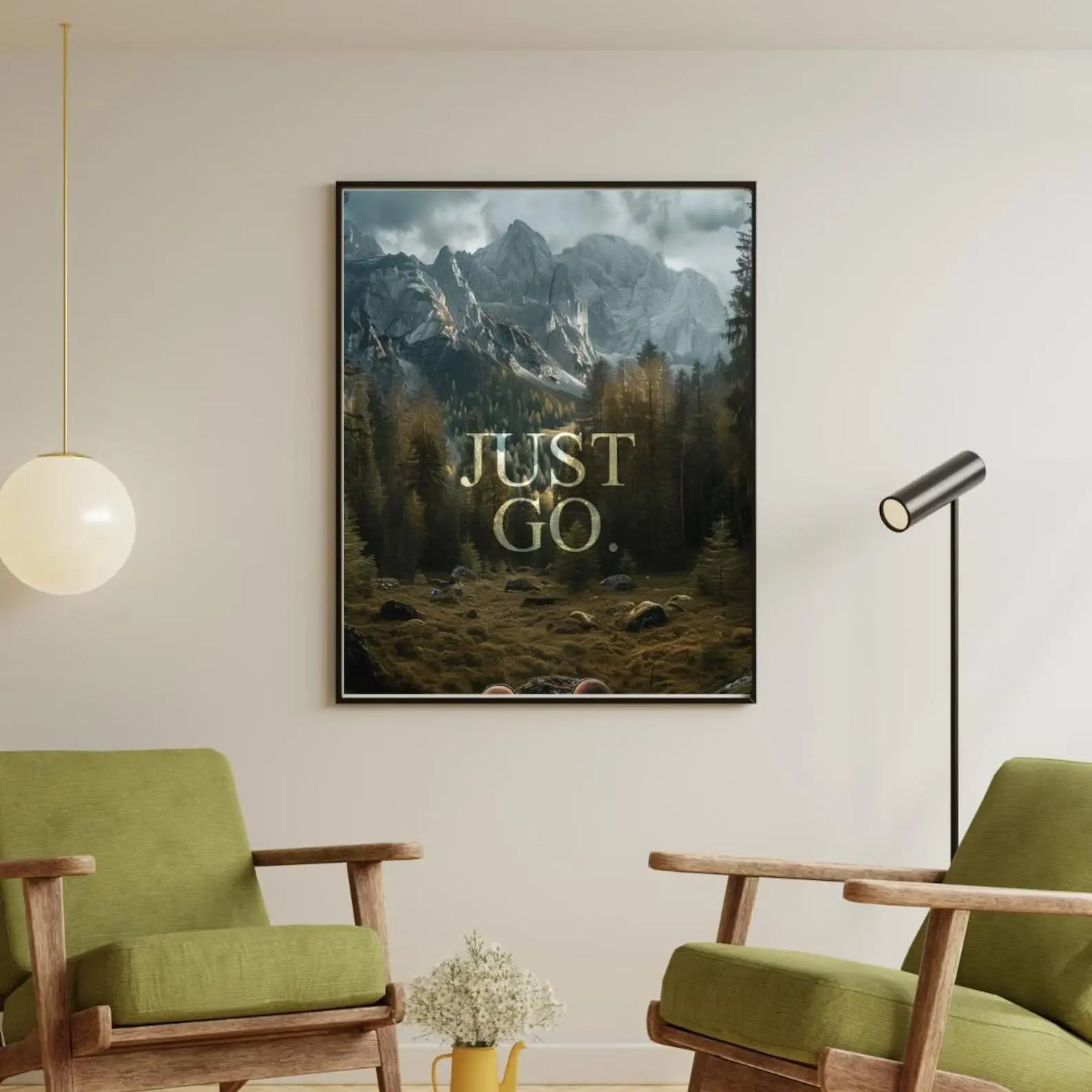 Mountain Adventure Poster Just Go Quote Print Hiking Wall Art Nature Landscape Poster Motivational Travel Decor or Physica