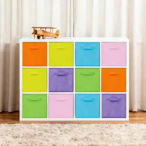 12 Pack Collapsible Fabric Storage Bins, Cube Organizer Baskets with Handles, Sturdy Non-Woven, Macaron 6 Colors for Home, Closet, Nursery, Office Use