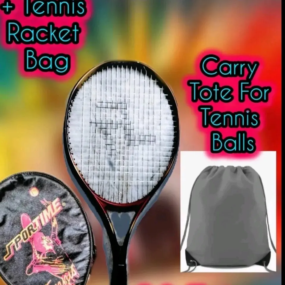 Sportime Adult Tennis Racquet *Titanium + Waterproof Bag/Trainer/Gloves Extra Tennis Balls