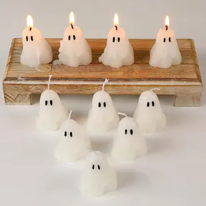 10 Pieces Halloween Ghost Candles, Soy Wax White Candles for Halloween Party Decorations - Drip, Outdoors