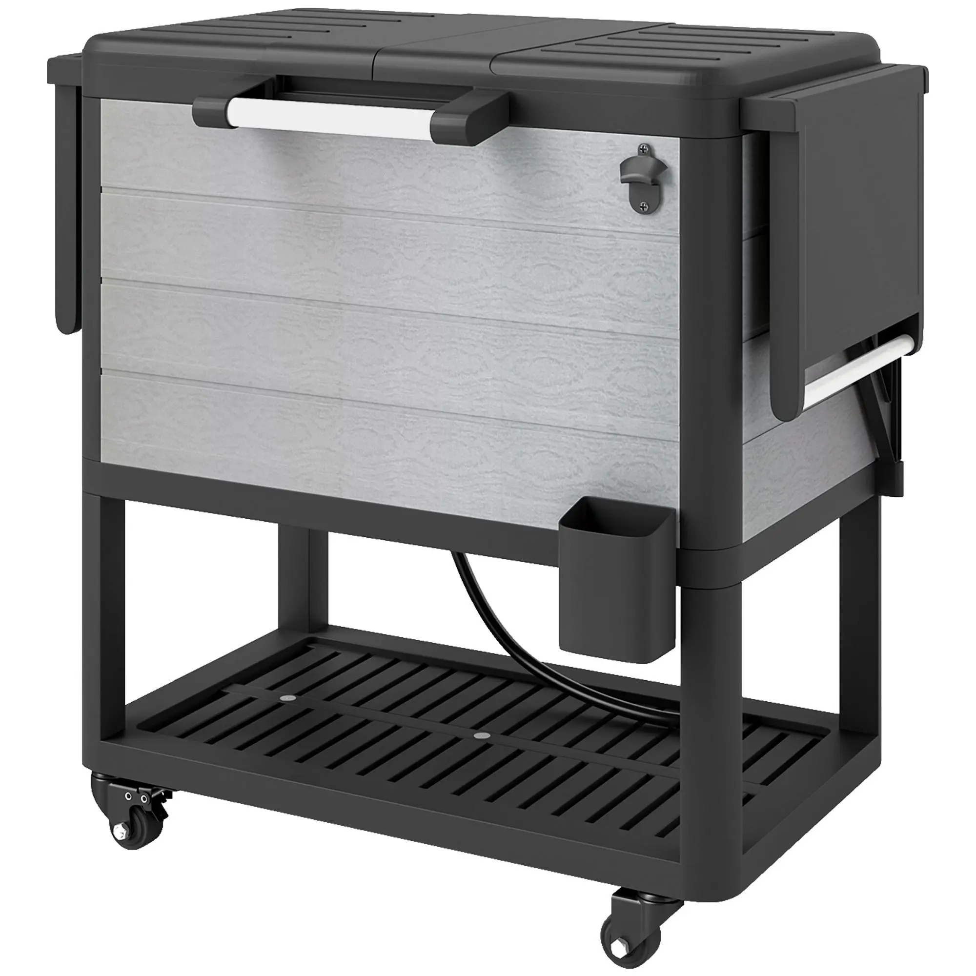 104 Quart Large Capacity Outdoor Cooler Cart Patio Rolling Ice Chest with Bottle Opener Shelves Wheels Gray Extra Large 70 Bottles 120 Cans 48 Hours Insulated PP Shell Foldable Shelves User Friendly Design