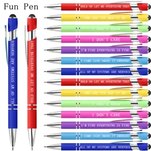 Funny Pens, 14/ 7 Pcs Pens Fine Point Writing Smooth Pens, with Ironic funny Quote Ballpoint Pens, Sarcastic Ballpoint Pens with Screens Touch Stylus Tips, Black Ink 1.0 Mm Snarky Pens, Gift Office Desk Accessories Office Stationery Supplies