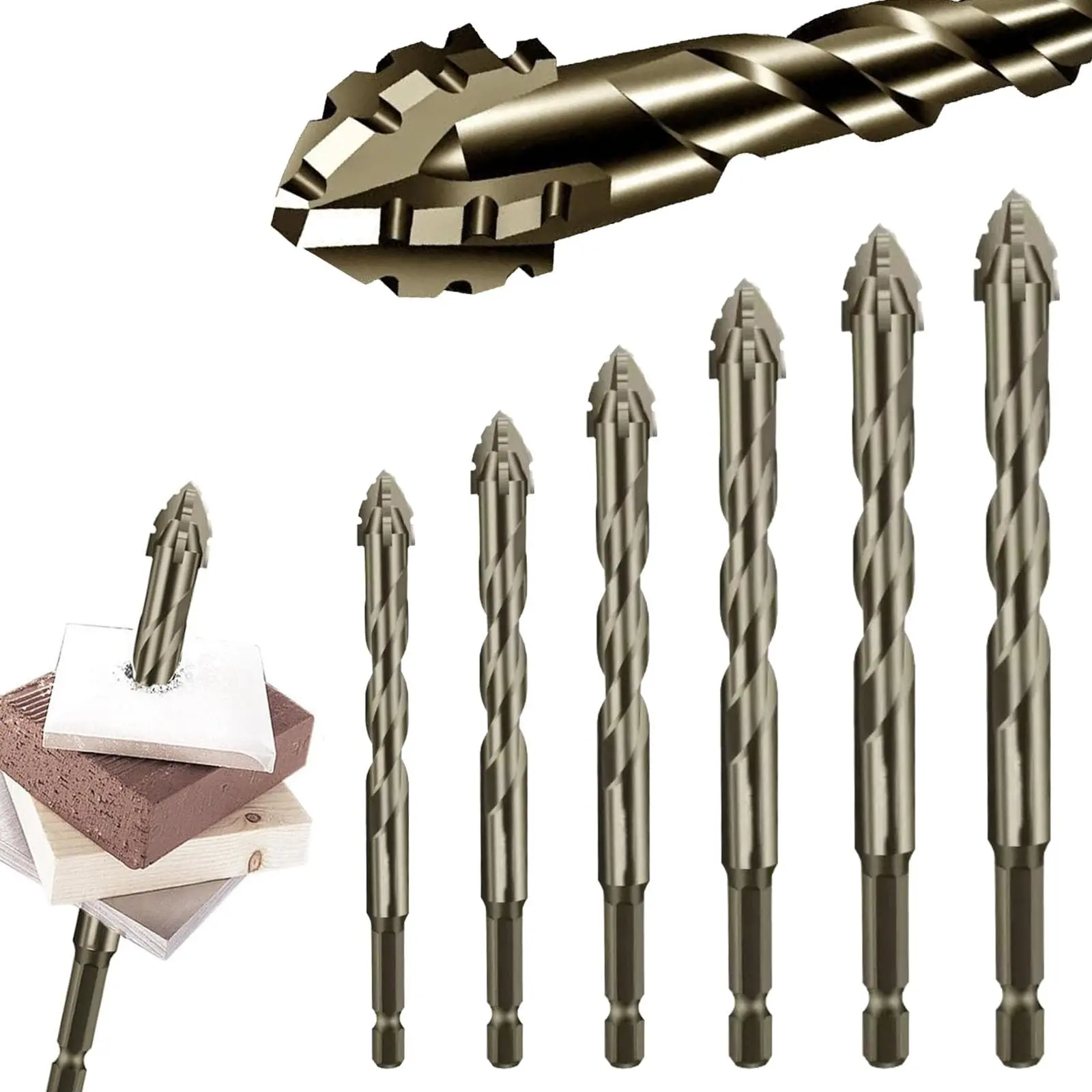 4-7 Pcs Sawtooth Eccentric Drill Bit Set,  High-Strength Heavy Duty Concrete Drill Bit for Steel/Metal/Wood/Tile/Brick/Glass, Four-Flute Flute Serrated Eccentric Drill