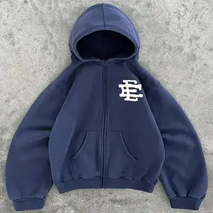 Y2K Retro Zip Up Hoodie, Navy Blue Fleece Hoodie with Front Zip Closure, Loose Fit Urban Fashion Pullover for Men and Women, Casual Outerwear for All Seasons, Unisex Vintage Y2K Fashion, Urban Style, Eye-catching Letters, Unisex Clothing