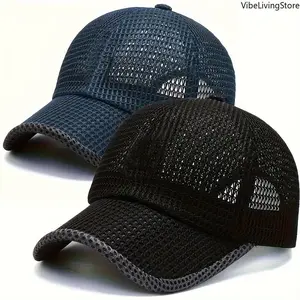 Men's 2-Piece UV Protection Mesh Baseball Cap, Summer Breathable Mesh Hats for Outdoor Fishing & Hiking, Unisex Clothes for Casual Daily Wear,summervibes