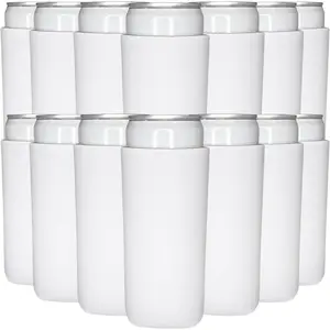 Slim Can Cooler Sleeves (50-Pack) Skinny Tall 12 Oz Cans Bulk Thin Seltzer Fit Sublimation Blanks for Vinyl Plain Blank Foam Beer Bottles Black White Assorted Solid Set (White)