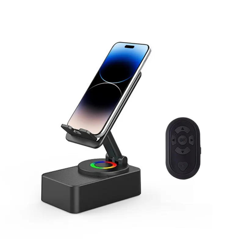 [SUNPIN]Speaker Stand& Scrolling Remote Combo, 5-in-1 Audio Speaker Stand, 3500mAh Rechargeable Emergency Power Bank, Wide Compatibility for iPhone, Android and Tablet, Smartphone