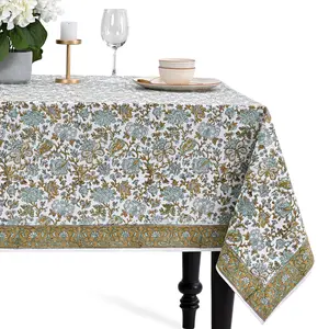 Cotton Block Print Tablecloth – Topaz Blue
