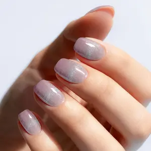 Velvet Lavender Semi Cured Gel Nail Strips 20+6 Individual Trial Strips | Dusty Lilac Cat Eye | Includes 6 Extra Strips to Try | 5-Min UV Cure | OAUEE