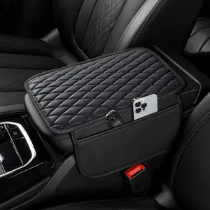 Nappa Leather Console Cover with Storage Pockets, Scratch & Waterproof Car Armrest Protector for Drivers - Prevents Wear and Enhances Storage