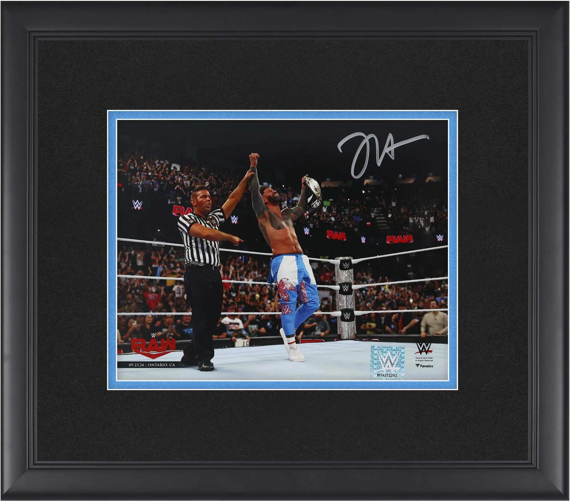 Jey Uso WWE Framed Autographed 8" x 10" Raising Intercontinental Championship Photograph - Fanatics Authentic Certified