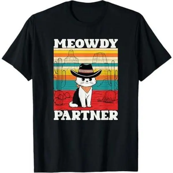 Meowdy Partner retro western cowboy Cat Funny Cat Lover T-Shirt