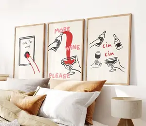 Set of 3 Posters, Trendy Wine Art Prints, Cin Cin Cheers Print, Fun Kitchen Maximalist Wall Art, Retro Dining Room Art, Bar Cart Decor,