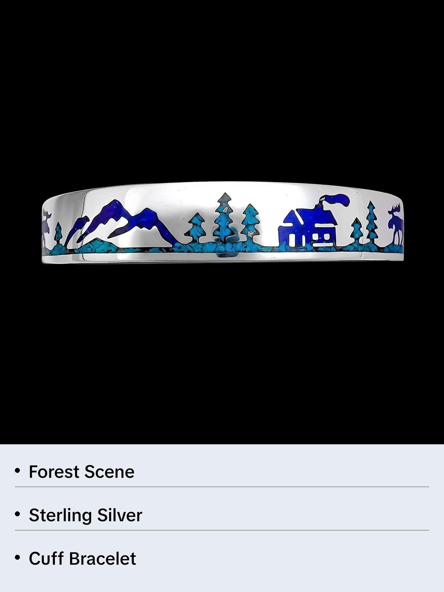 925 sterling silver Mountain Man cuff bracelet with Moose and Mountain Cabins