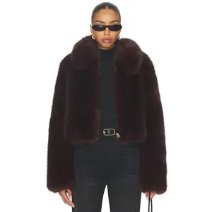 L'Academie Savoie Faux Fur Jacket in Dark Brown