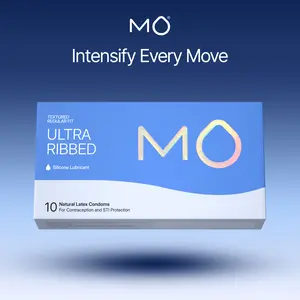 MO Ultra Ribbed Condoms for Her Pleasure, pH-Balanced for Sensitive Skin, 100% Natural Latex, 10 Count