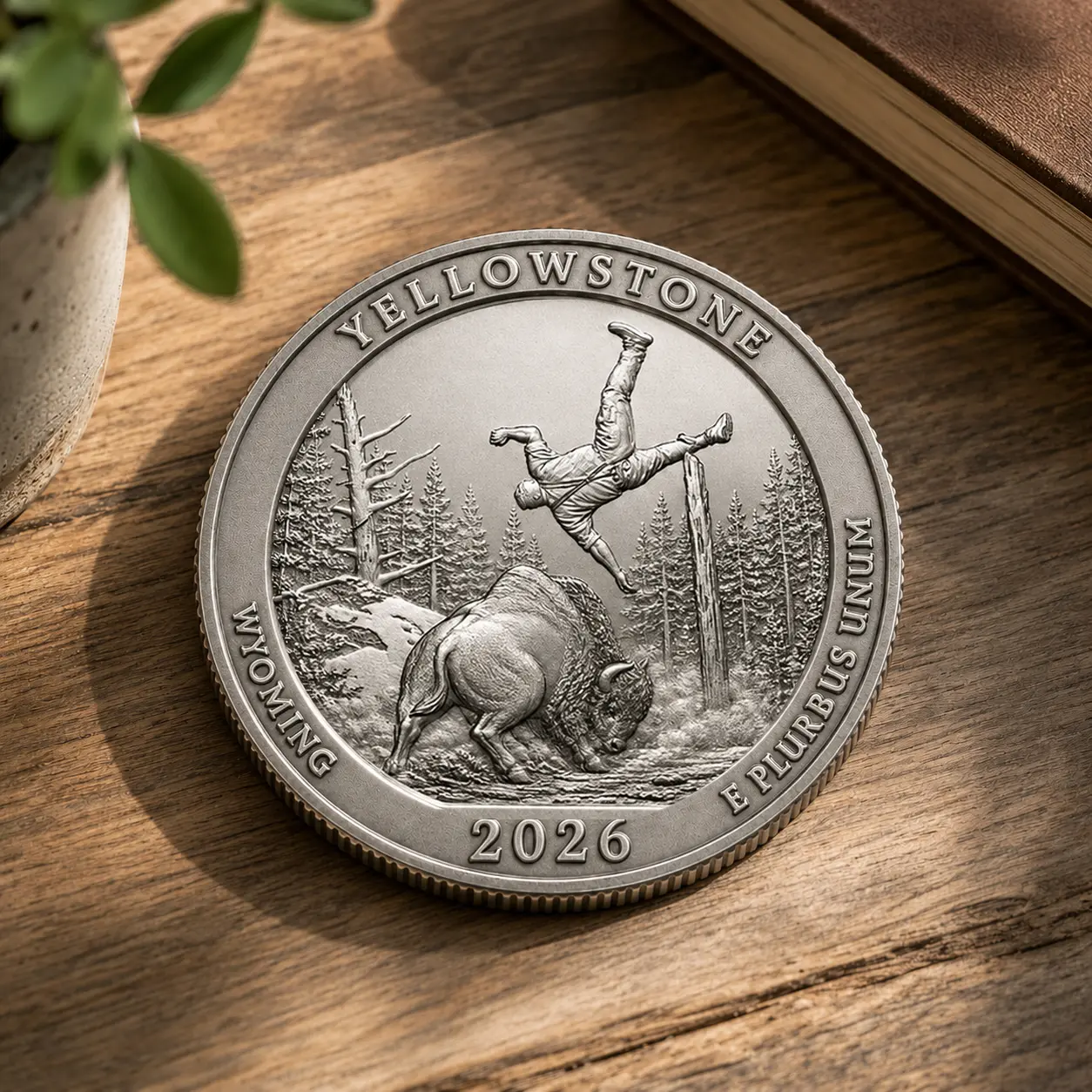 Do Not Pet the Fluffy Cows 3D Relief Metal Coin, Yellowstone National Park Metal Double Sided Collectible Coin, American Bison Yellowstone Souvenir