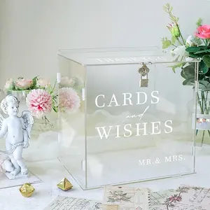 Clear Acrylic Card Box with Slot & Lock, DIY Large Wedding Card Boxes for Reception, Elegant Money Envelop Gift Cards Box for Party Wedding Birthday Baby Shower Graduation Table Decor