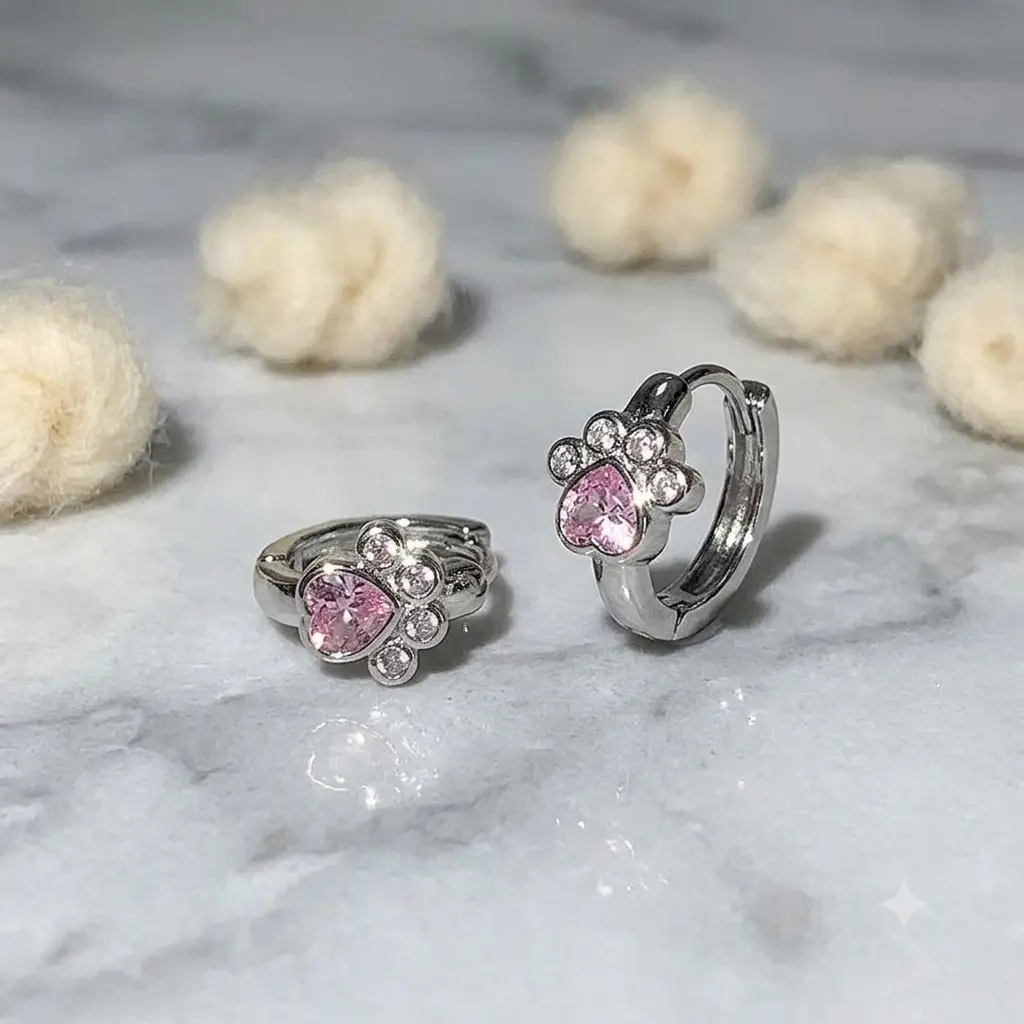 Cat Paw Stud Earrings, 1 Pair Cute Kawaii Animal Jewelry with Love Heart Rhinestone, Unisex Sweet Alloy Accessory for Any Outfit, Anime Earrings, Lightweight, Cartoonish Sparkly Earrings