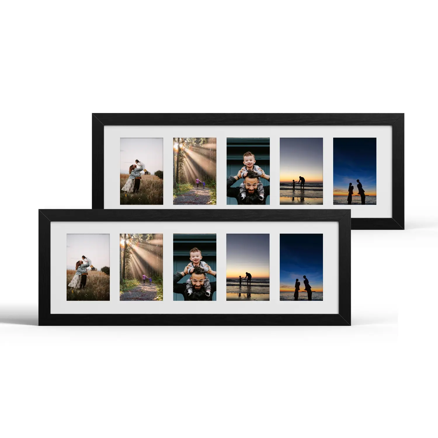 8x24 Picture Frame 2 Pack, Distressed White Wood Frame with Tempered Glass, Display Pictures Multiple Five 4x6 With Mat or 8 x 24 Without Mat - Horizontal or Vertical Wall Mounting